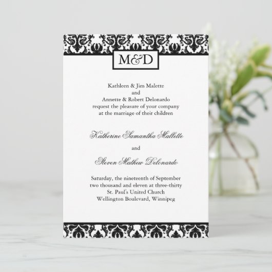 Classy Black and White Wedding Invitation Kaart (Staand voorkant)