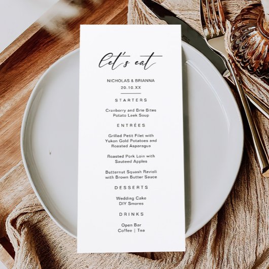 Classy Black and White Wedding Menu
