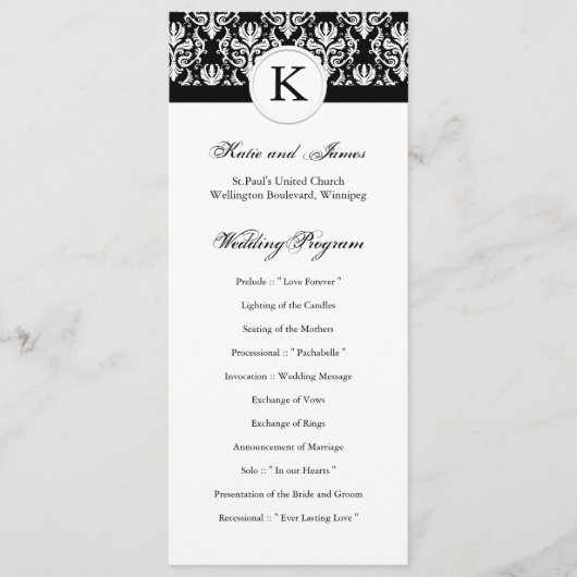 Classy Black and White Wedding Program Programmakaart (Voorkant)