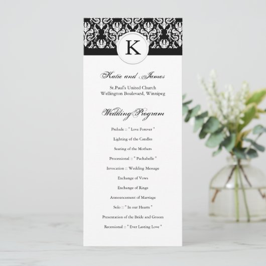 Classy Black and White Wedding Program Programmakaart (Staand voorkant)