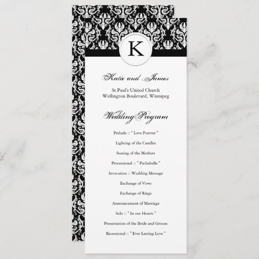 Classy Black and White Wedding Program Programmakaart (Voorkant / Achterkant)