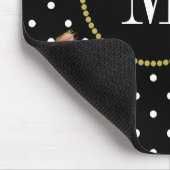 Classy Black Antiek Floral Polka Dots Monogram Muismat (Hoek)