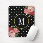 Classy Black Antiek Floral Polka Dots Monogram Muismat (Met muis)