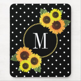 Classy Black Antiek Floral Polka Dots Monogram Muismat