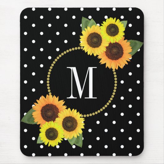Classy Black Antiek Floral Polka Dots Monogram Muismat (Voorkant)
