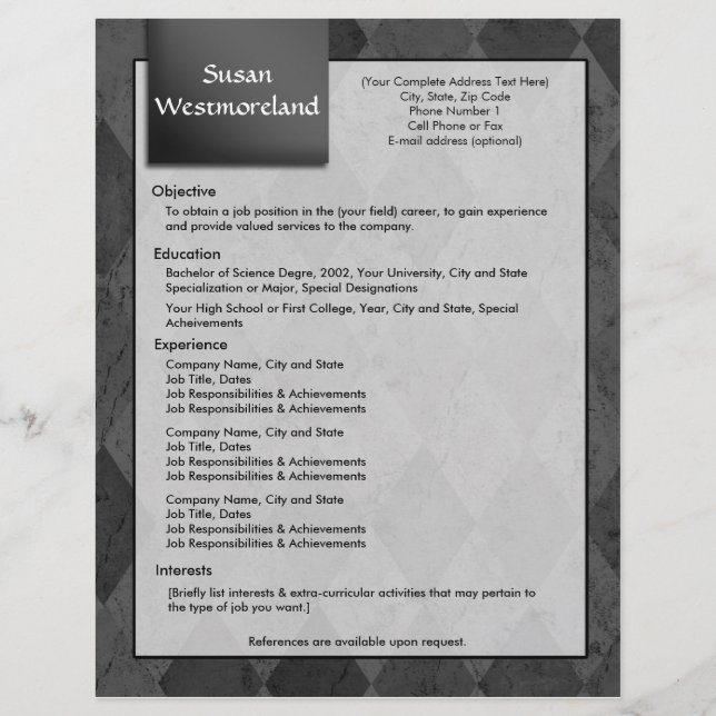 Classy Black Argyle Resume Sjabloon (Voorkant)