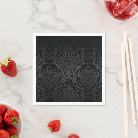 CLASSY BLACK BAROQUE CREST PATTERN NAPKIN DESIGN SERVET (Insitu)