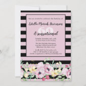 Classy Black Blush Roze Gestreepte Bloemen Verjaar Kaart (Voorkant)