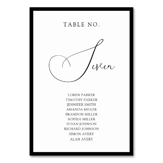 Classy Black Border Script Wedding Seating Chart Kaart (Achterkant)