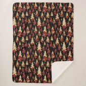 Classy Black, Bourgogne en Gouden Kerstboom Sherpa Deken (Voorkant)