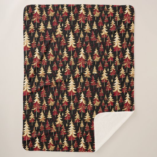 Classy Black, Bourgogne en Gouden Kerstboom Sherpa Deken (Voorkant)