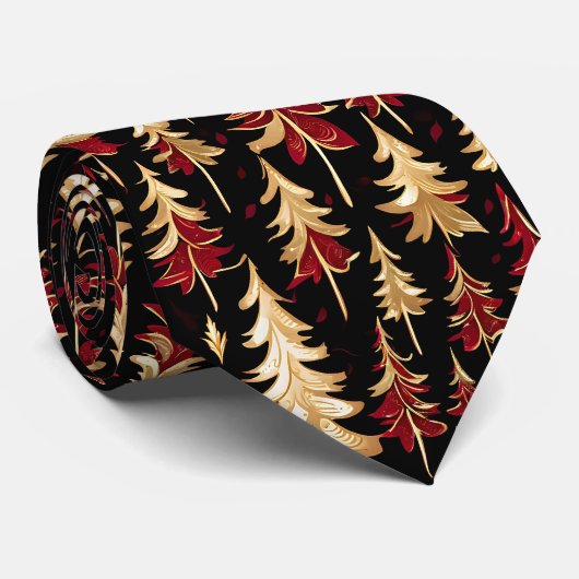 Classy Black, Bourgogne en Gouden Kerstboom Stropdas (Opgerold)