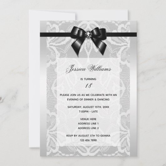 Classy Black Bow & Lace Verjaardag Kaart (Voorkant)