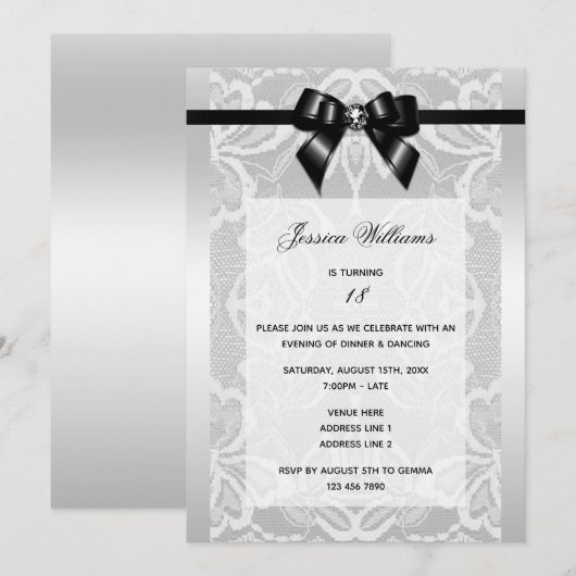 Classy Black Bow & Lace Verjaardag Kaart (Voorkant / Achterkant)