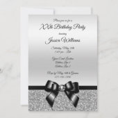 Classy Black Bow & Silver Glitter Verjaardag Kaart (Voorkant)