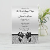 Classy Black Bow & Silver Glitter Verjaardag Kaart (Staand voorkant)