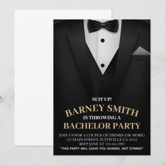 Classy Black Bow stropdas Suit Bachelor Party nodi Kaart (Voorkant / Achterkant)