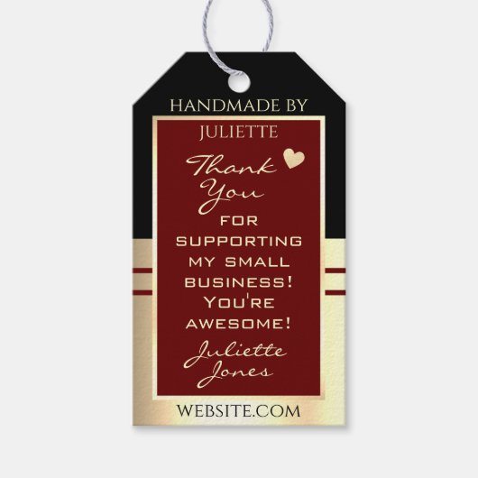 Classy Black Burgundy en Gold Packaging Hartelijk Cadeaulabel (Voorkant)