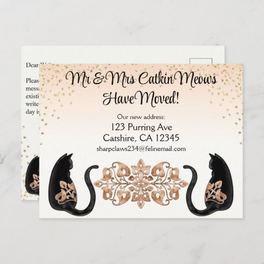 Classy Black Cat, we hebben verhuisd, New Address  Briefkaart (Voorkant / Achterkant)