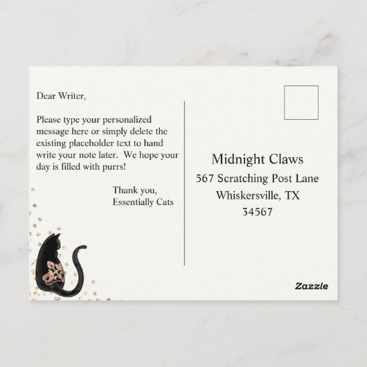Classy Black Cat, we hebben verhuisd, New Address  Briefkaart (Achterkant)