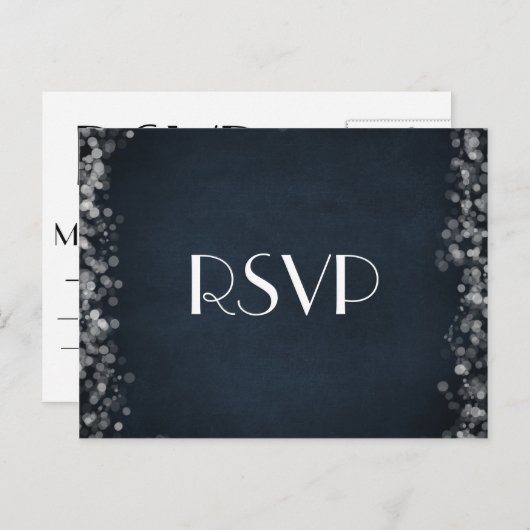 Classy Black Chalkboard Bokeh Lights RSVP Uitnodiging Briefkaart (Voorkant / Achterkant)