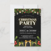 Classy Black Christmas Party Uitnodigingen (Voorkant)