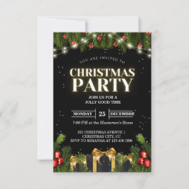 Classy Black Christmas Party Uitnodigingen