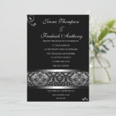 Classy Black Damask huwelijksuitnodiging Kaart (Staand voorkant)