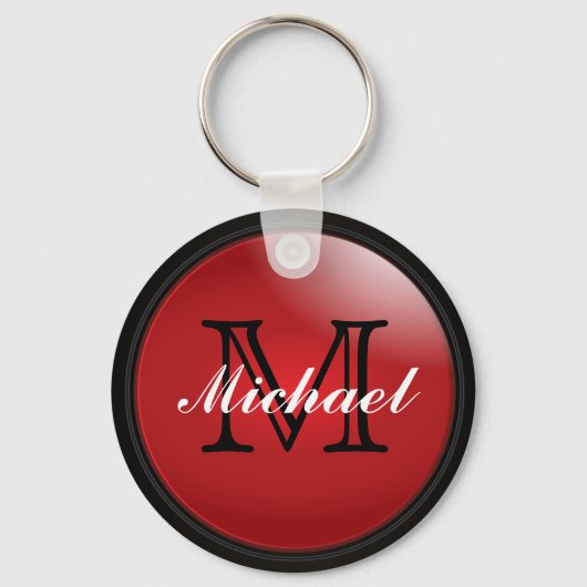 Classy Black en Deep Red Monogram - naam Sleutelhanger (Voorkant)