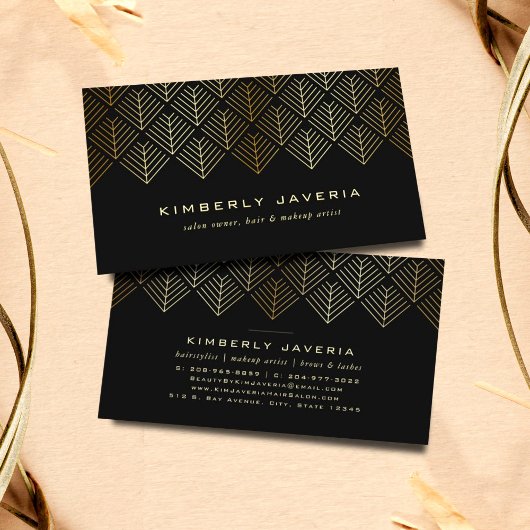 Classy Black en Elegant Gold Geometric Pattern Visitekaartje