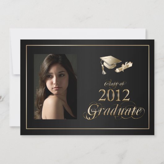 Classy Black en Gold 2012 Afstuderen Foto uitnodig Kaart (Voorkant)