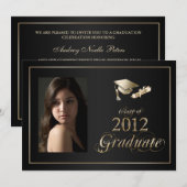 Classy Black en Gold 2012 Afstuderen Foto uitnodig Kaart (Voorkant / Achterkant)