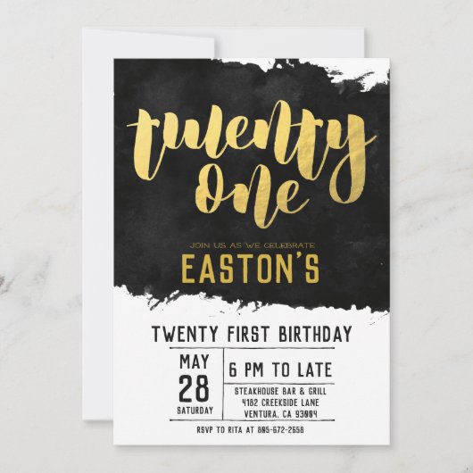 Classy Black en Gold | 21e verjaardag Kaart (Voorkant)