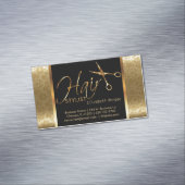 Classy Black en Gold Damask Hair Stylist Magnetisch Visitekaartje (Voorbeeld)