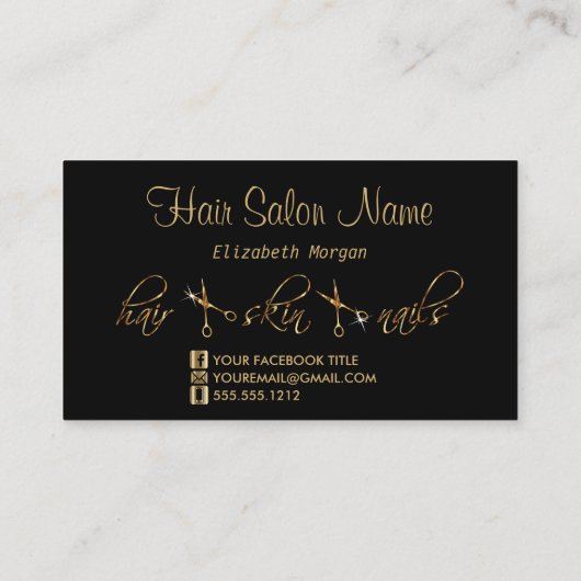 Classy Black en Gold Damask Hair Stylist Visitekaartje (Achterkant)