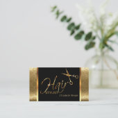 Classy Black en Gold Damask Hair Stylist Visitekaartje (Staand voorkant)
