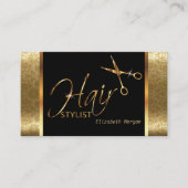 Classy Black en Gold Damask Hair Stylist Visitekaartje (Voorkant)