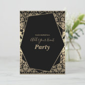 Classy Black en Gold Damask Metallic Lijst Kaart (Staand voorkant)