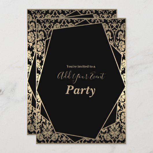 Classy Black en Gold Damask Metallic Lijst Kaart (Voorkant / Achterkant)