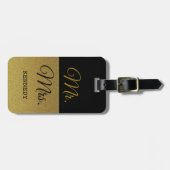 Classy Black en Gold Glitter Mr en Mrs. Bagagelabel (Voorkant horizontaal)