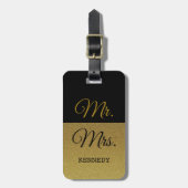 Classy Black en Gold Glitter Mr en Mrs. Bagagelabel (Voorkant verticaal)