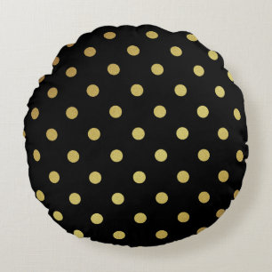 Classy Black en Gold Glitter Polka Dots Rond Kussen
