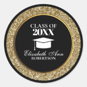 Classy Black en Gold Glittery Afstuderen Ronde Sticker (Voorkant)
