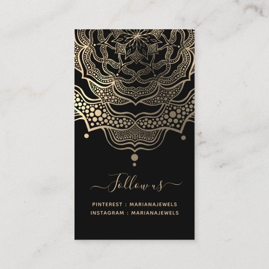 Classy Black en Gold Mandala Verdien Kaarten voor  Visitekaartje (Achterkant)