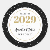 Classy Black en Gold Personalized Afstuderen Ronde Sticker (Voorkant)