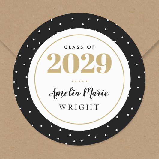 Classy Black en Gold Personalized Afstuderen Ronde Sticker