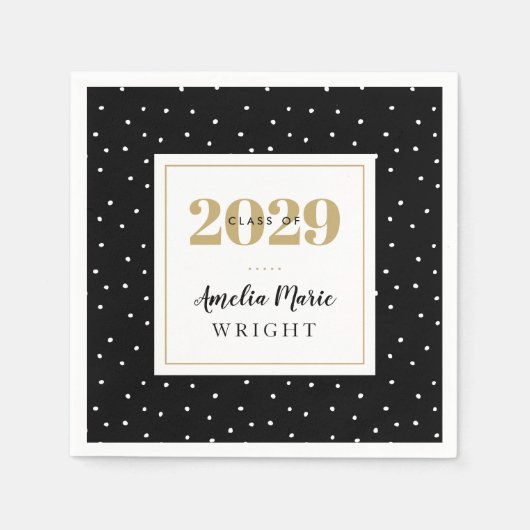Classy Black en Gold Personalized Afstuderen Servet (Voorkant)