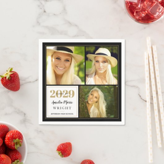 Classy Black en Gold Personalized Afstuderen Servet (Insitu)