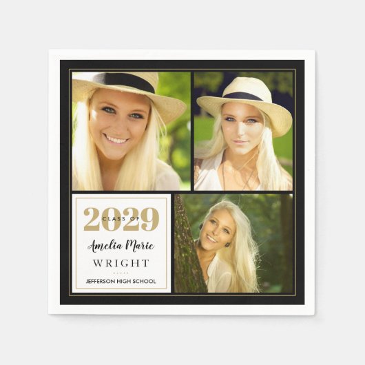 Classy Black en Gold Personalized Afstuderen Servet (Voorkant)