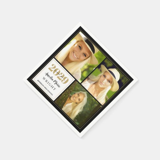 Classy Black en Gold Personalized Afstuderen Servet (Hoek)